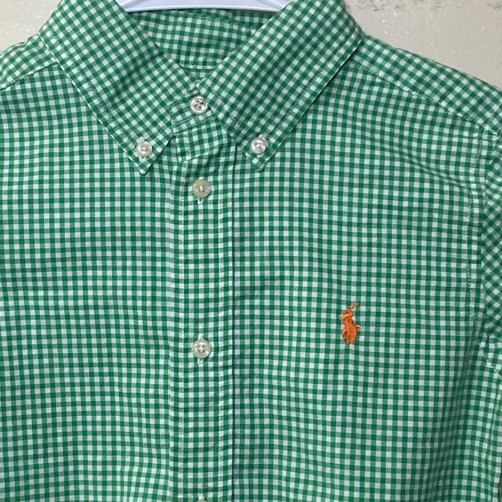 Ralph Lauren Green White Gingham Button-Down Shirt - Boys